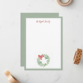 Waterverf Rood en Groen Kerstmis Wreater Notitiekaartje (Voorkant / Achterkant in situ)