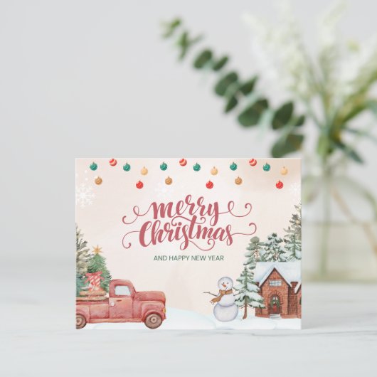 Waterverf rood en groen vrolijk kerstfeest feestdagenkaart (Staand voorkant)