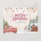 Waterverf rood en groen vrolijk kerstfeest feestdagenkaart (Voorkant)