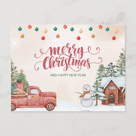 Waterverf rood en groen vrolijk kerstfeest feestdagenkaart (Voorkant)