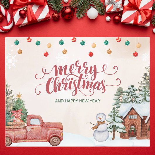 Waterverf rood en groen vrolijk kerstfeest feestdagenkaart