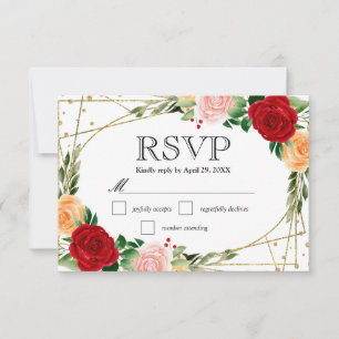 Waterverf Rood en Oranje Rozen Bruiloft RSVP Kaartje