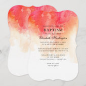 Waterverf rood en perzik modern eenvoudig doopsel kaart (Voorkant / Achterkant)