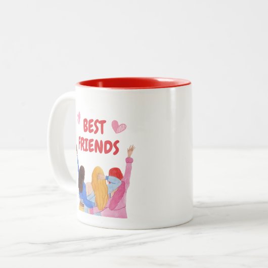 Waterverf Rood en Roze Beste vrienden Mok (Voorkant links)