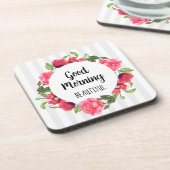 Waterverf Rood en roze bloemen cirkelvormig ontwer Bier Onderzetter (Linkerzijde)