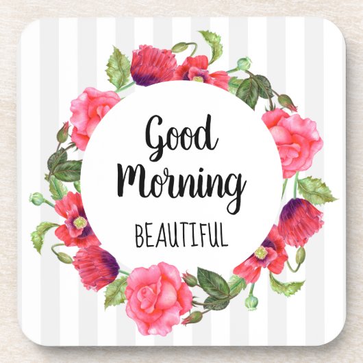 Waterverf Rood en roze bloemen cirkelvormig ontwer Bier Onderzetter (Voorkant)