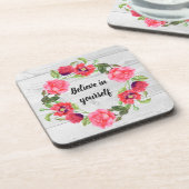 Waterverf Rood en roze bloemen cirkelvormig ontwer Bier Onderzetter (Linkerzijde)