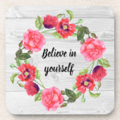 Waterverf Rood en roze bloemen cirkelvormig ontwer Bier Onderzetter (Voorkant)