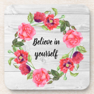Waterverf Rood en roze bloemen cirkelvormig ontwer Bier Onderzetter