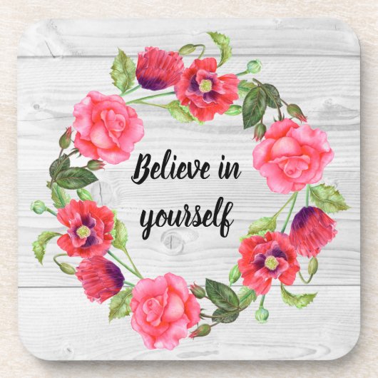 Waterverf Rood en roze bloemen cirkelvormig ontwer Bier Onderzetter (Voorkant)