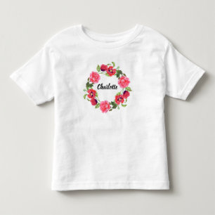 Waterverf Rood en roze bloemen cirkelvormig ontwer Kinder Shirts