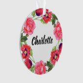 Waterverf Rood en roze bloemen cirkelvormig ontwer Ornament (voorkant)