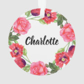 Waterverf Rood en roze bloemen cirkelvormig ontwer Ornament (achterkant)