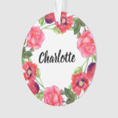 Waterverf Rood en roze bloemen cirkelvormig ontwer Ornament (voorkant)