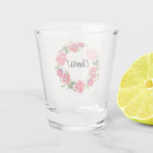 Waterverf Rood en roze bloemen cirkelvormig ontwer Shot Glas (Achterkant)