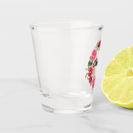 Waterverf Rood en roze bloemen cirkelvormig ontwer Shot Glas (Links)