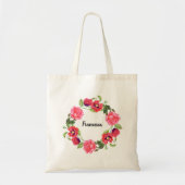 Waterverf Rood en roze bloemen cirkelvormig ontwer Tote Bag (Voorkant)
