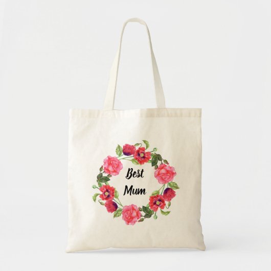 Waterverf Rood en roze bloemen cirkelvormig ontwer Tote Bag (Voorkant)