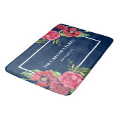 Waterverf Rood en Roze Bloemen Donkerblauw Badmat (Gekanteld)