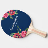 Waterverf Rood en Roze Bloemen Donkerblauw Tafeltennisbatje (Zijkant)