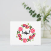 Waterverf Rood en roze bloemen Grote cirkel Briefkaart (Staand voorkant)