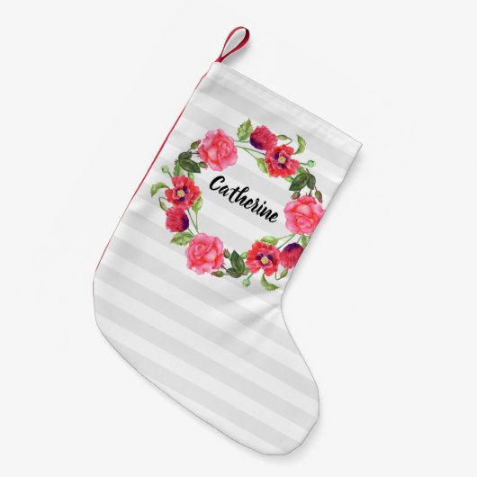 Waterverf Rood en roze bloemen Grote cirkel Kleine Kerstsok (Voorkant (Hangend))