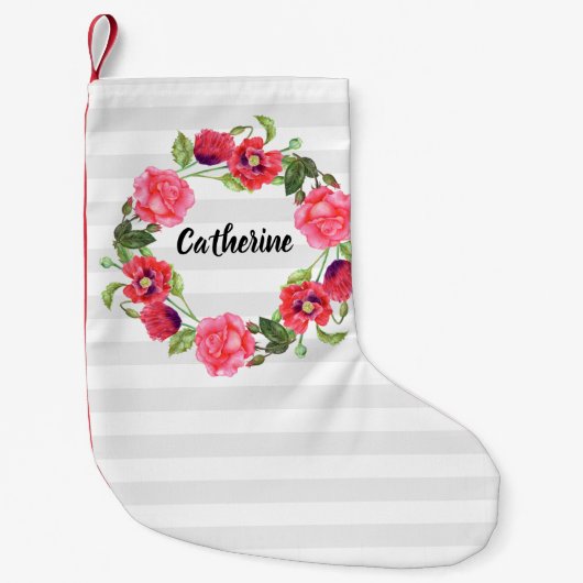 Waterverf Rood en roze bloemen Grote cirkel Kleine Kerstsok (Voorkant)