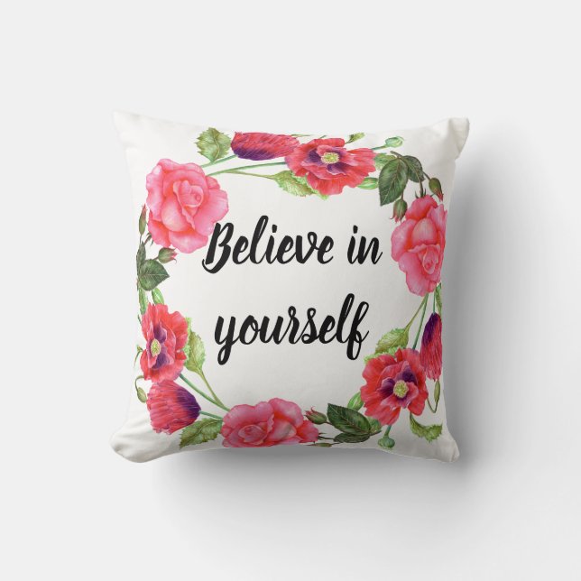 Waterverf Rood en roze bloemen Grote cirkel Kussen (Voorkant)