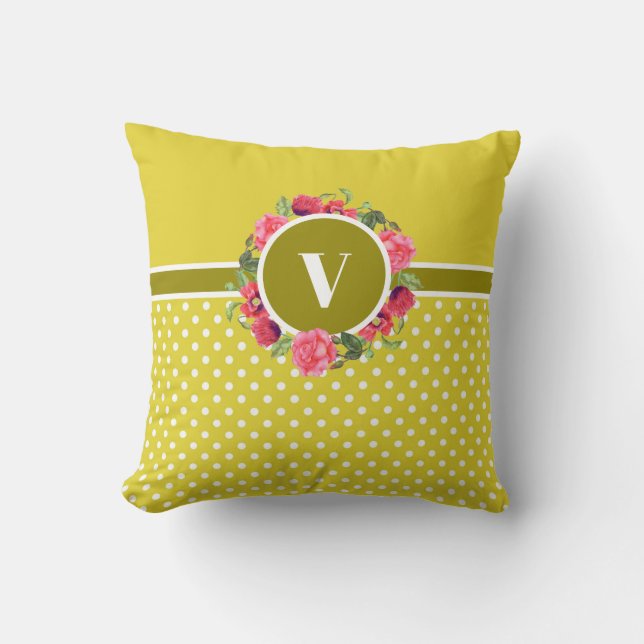 Waterverf Rood en roze bloemen Grote cirkel Kussen (Voorkant)