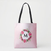 Waterverf Rood en roze bloemen Grote cirkel Tote Bag (Voorkant)