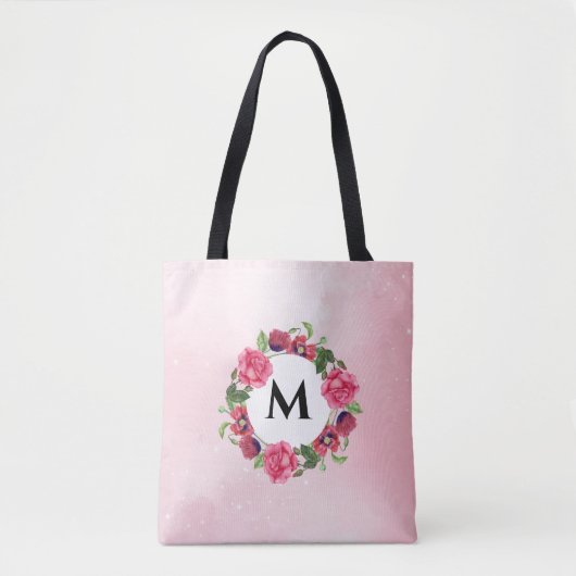 Waterverf Rood en roze bloemen Grote cirkel Tote Bag (Voorkant)