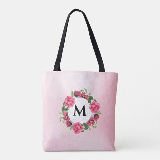 Waterverf Rood en roze bloemen Grote cirkel Tote Bag (Achterkant)