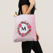 Waterverf Rood en roze bloemen Grote cirkel Tote Bag (Dichtbij)