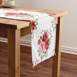 Waterverf Rood en Roze Bloemen Naadloos Patroon Korte Tafelloper
