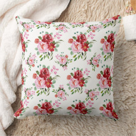 Waterverf Rood en Roze Bloemen Naadloos Patroon Kussen