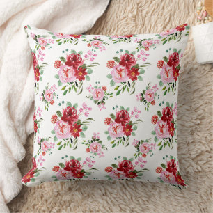 Waterverf Rood en Roze Bloemen Naadloos Patroon Kussen