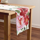 Waterverf Rood en Roze Bloemen Naadloos Patroon Lange Tafelloper (Voorbeeld)