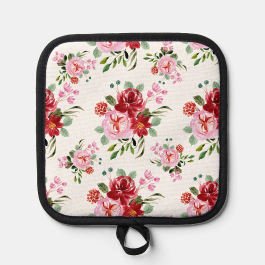 Waterverf Rood en Roze Bloemen Naadloos Patroon Pannenlap (Voorkant)