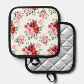 Waterverf Rood en Roze Bloemen Naadloos Patroon Pannenlap (Voorkant / Achterkant)