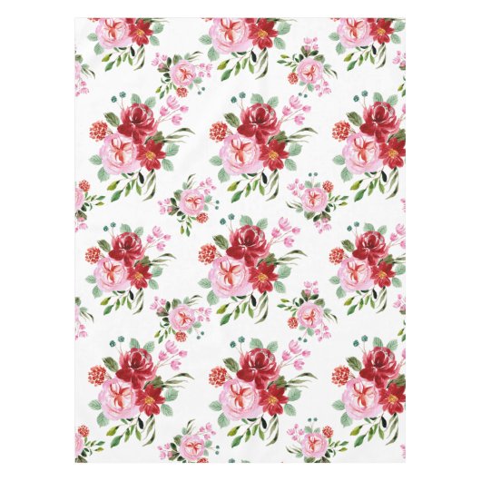 Waterverf Rood en Roze Bloemen Naadloos Patroon Tafelkleed (Voorkant)