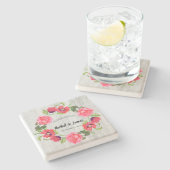 Waterverf Rood en roze bloemen Stenen Onderzetter (Zijkant)