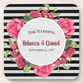 Waterverf Rood en Roze Bloemen Wreatding Wedding Bier Onderzetter (Voorkant)