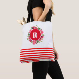 Waterverf Rood en Roze Cirkel Bloemenkrans Tote Bag