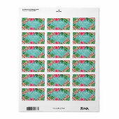 Waterverf Rood en Roze Floral Turquoise Terug Etiket (Full Sheet)