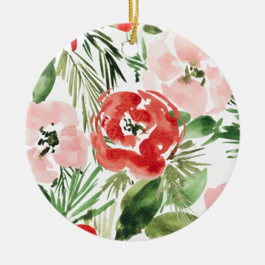 Waterverf rood en roze floreel ontwerp keramisch ornament (Voorkant)