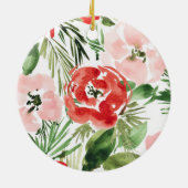 Waterverf rood en roze floreel ontwerp keramisch ornament (Achterkant)