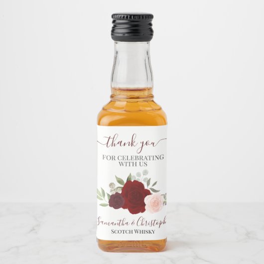 Waterverf Rood en roze rozen bruiloft Hartelijk da Likeurfles Etiket (Voorkant)