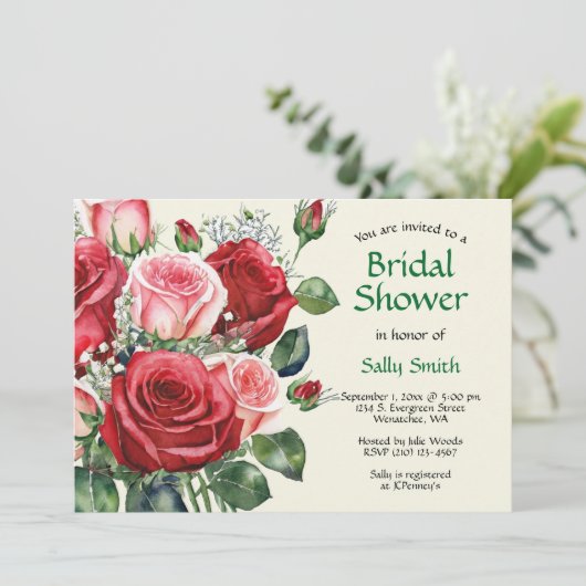 Waterverf Rood en Roze Rozen Vrijgezellenfeest Kaart (Staand voorkant)