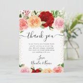 Waterverf Rood en Sinaasappel Rozen Bloemen Bruilo Bedankkaart (Staand voorkant)