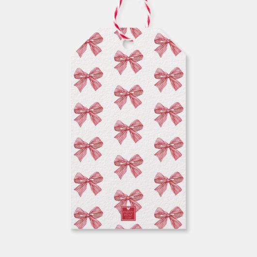 Waterverf Rood en Wit Gestreepte Boog Cadeaulabel (Achterkant)